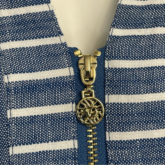 Anne Klein Shirt Dress Blue and White Stripes Cotten Blend Linen Feel - Picture 2 of 12